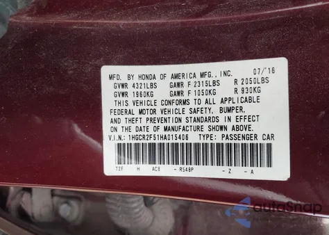 2017 Honda Accord Sport из США, поврежденный, VIN 1HGCR2F51HA015406